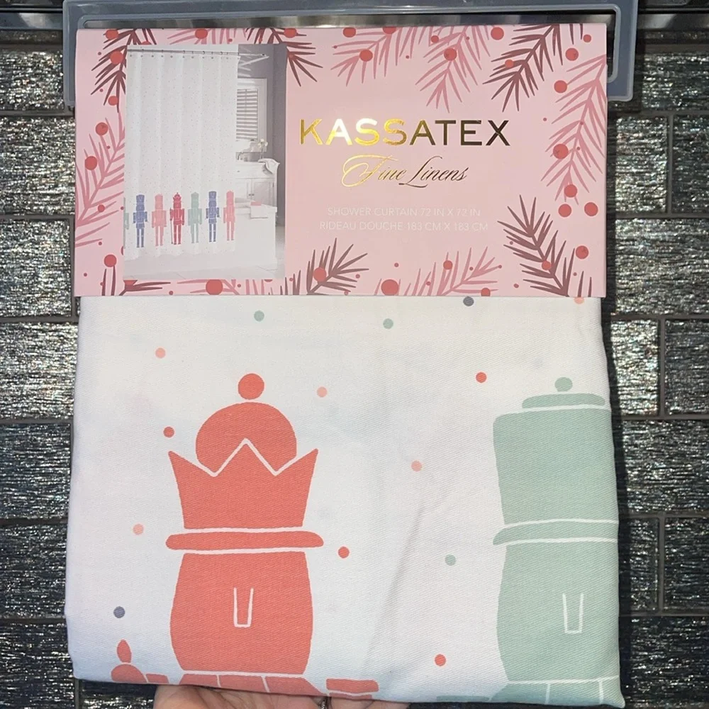 Polka Dot Nutcracker Ballet Shower Curtain 100% Cotton Christmas Home pinkmas